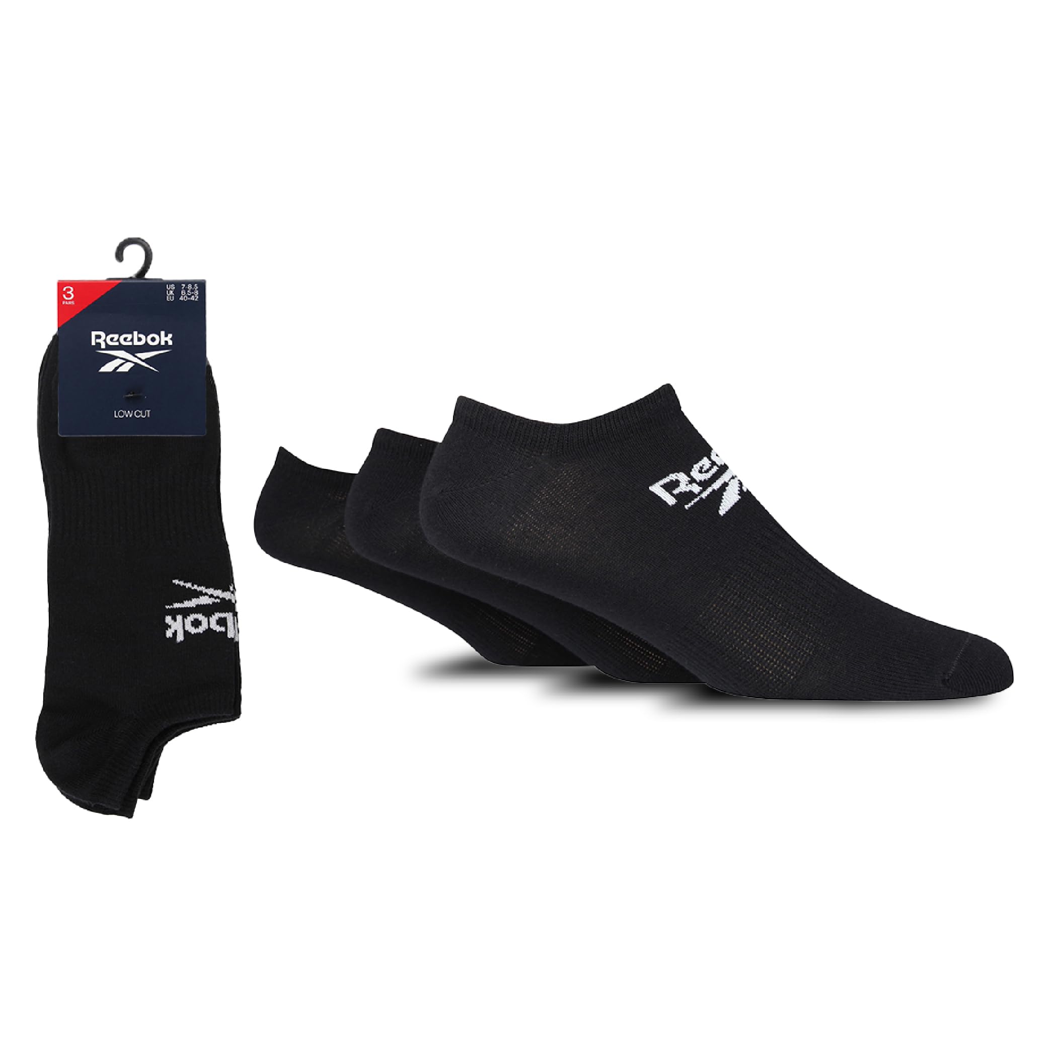 Reebok - 3 Pairs Classic Core Low Cut Socks  Black  Size 46-48