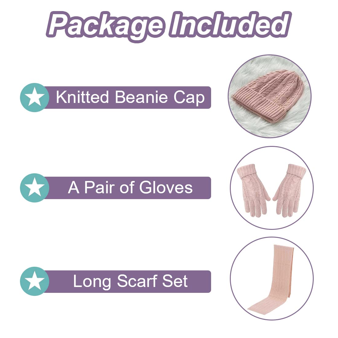 Warmiehomy Mütze, Schal & Handschuh-Sets für Frauen Damen Weiche Warme Gestrickt Langer Schal 3 in 1 Winter Dickes Strickset für Skifahren Draußen Einkaufen Angeln Cmping