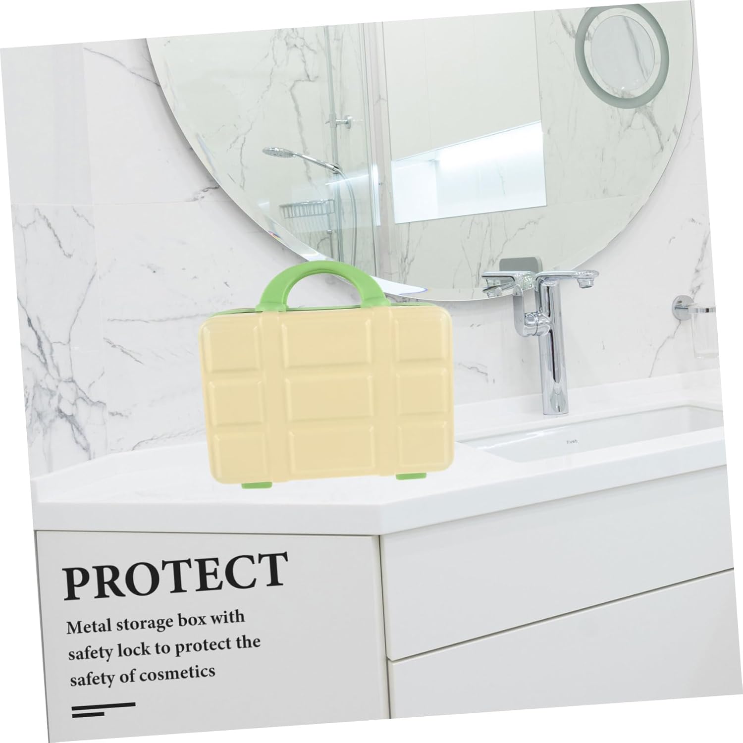 Portable Makeup Organizer Case Small Hard Makeup Suitcase for Travel Capacity Cosmetic Storage Multi-functional and Stationery Design Yellow-green