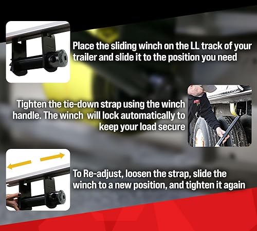 Miniatura 6 de Mytee Products Cabrestante de remolque - Estilo doble L - Torque Drive (se adapta a pistas LL estándar), 6670 libras WLL (paquete de 4)