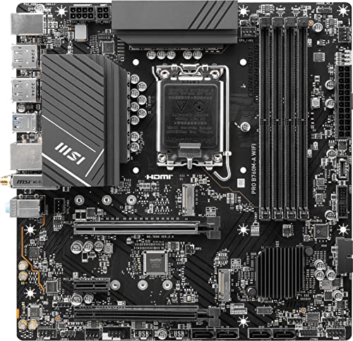Image of MSI PRO B760M-A WiFi ProSeries Motherboard (Supports 12th /13th /14th Gen Intel Processors, LGA 1700, DDR5, PCIe 4.0, M.2, 2.5Gbps LAN, USB 3.2 Gen2, HDMI /DP, Wi-Fi 6E, Bluetooth 5.3, mATX)