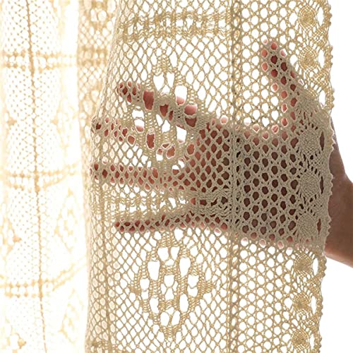 Boho Curtains For Living Room Vintage Crochet Lace Curtains For Farmhouse Retro Hollow Sheer Curtain Panels For Window Treatment Light Filtering Cotton Curtain Drapes For Patio 1 Panel W39 X H71 Inch #TOP1