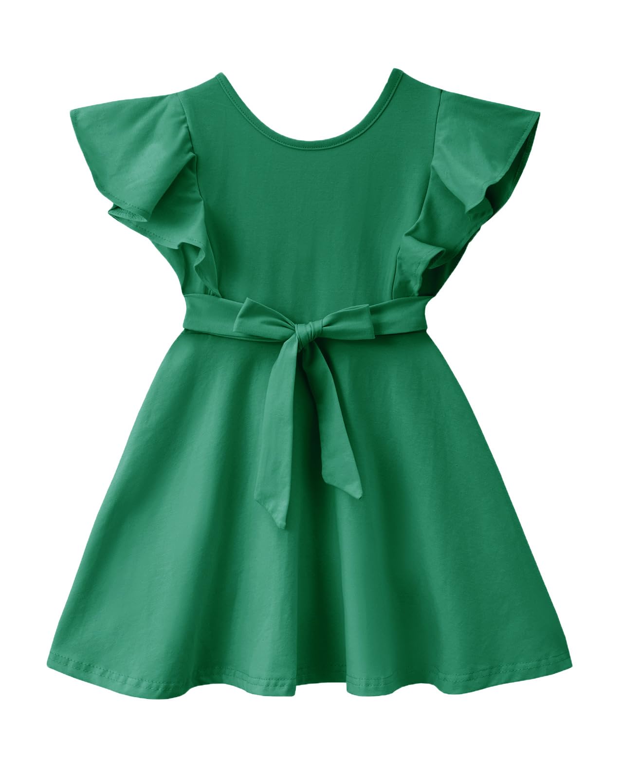 Dutebare Toddler Girl Sleeveless Dress Ruffle Trim Backless Belted Swing A-line Kids Casual Sundress