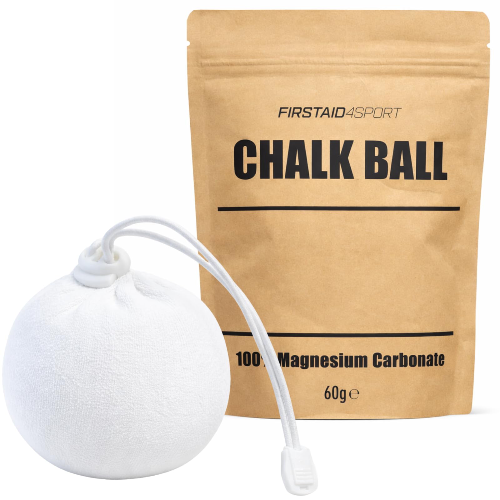 Firstaid4sport Chalk Ball 60g - Magnesium Carbonate Grip Chalk for Gym, Weightlifting, Bouldering & Rock Climbing - Low Mess Hand Grip Powder Ball