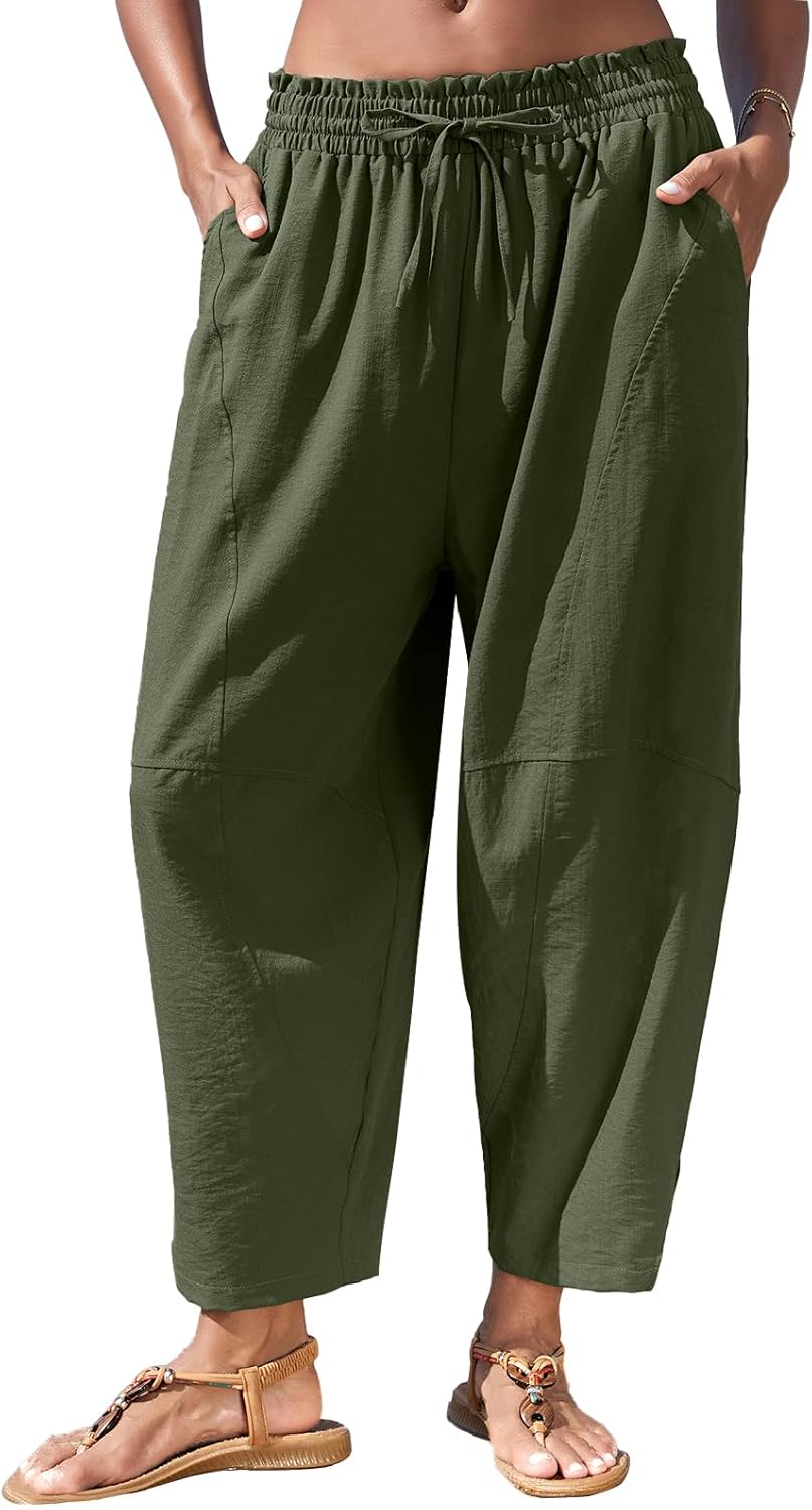 Women's Capri Pants Wide Leg Harem Palazzo Pant Drawstring Casual Cropped Trousers with Pockets