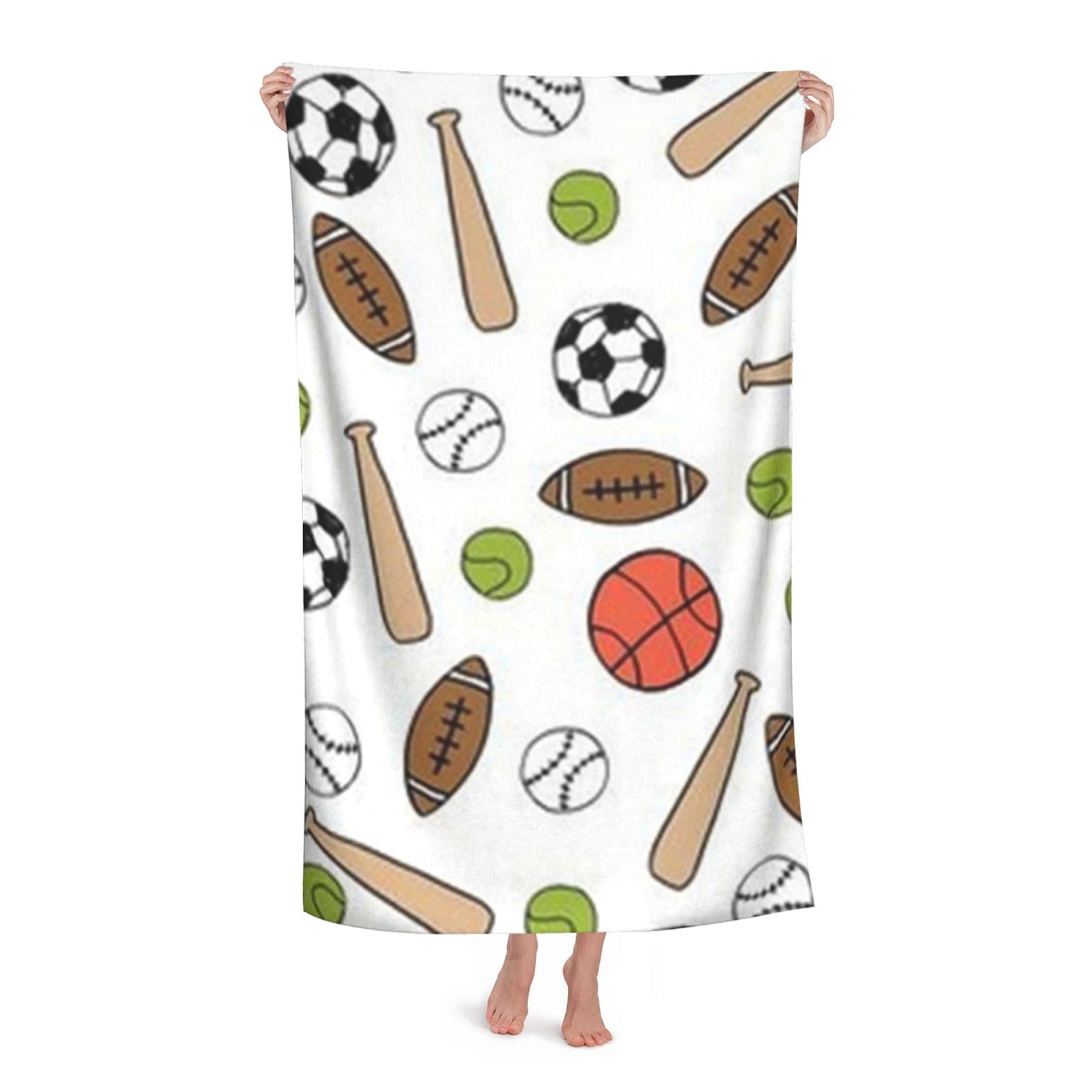 LSRCPD Basketball Baseball Soccer Sports Beach Towel Highly Absorbent Microfiber Beach Blanket Soft Bath Towels 80 x 130 cm