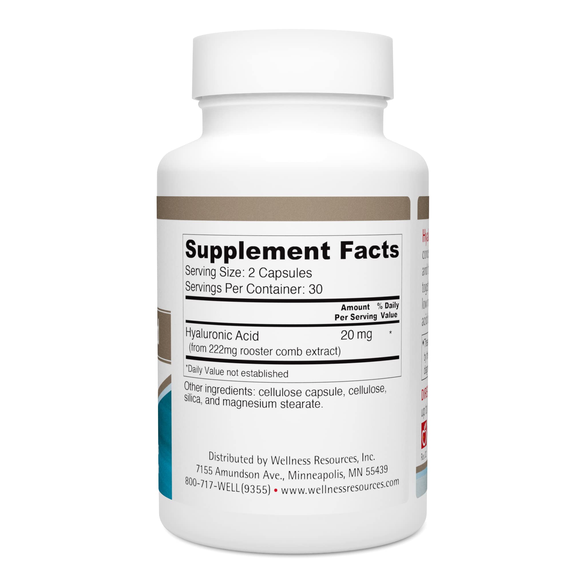 Wellness Resources Hyaluronic Acid from Rooster Comb, 100% Natural Source Low Molecular Weight (60 Capsules) — Amazon image 2