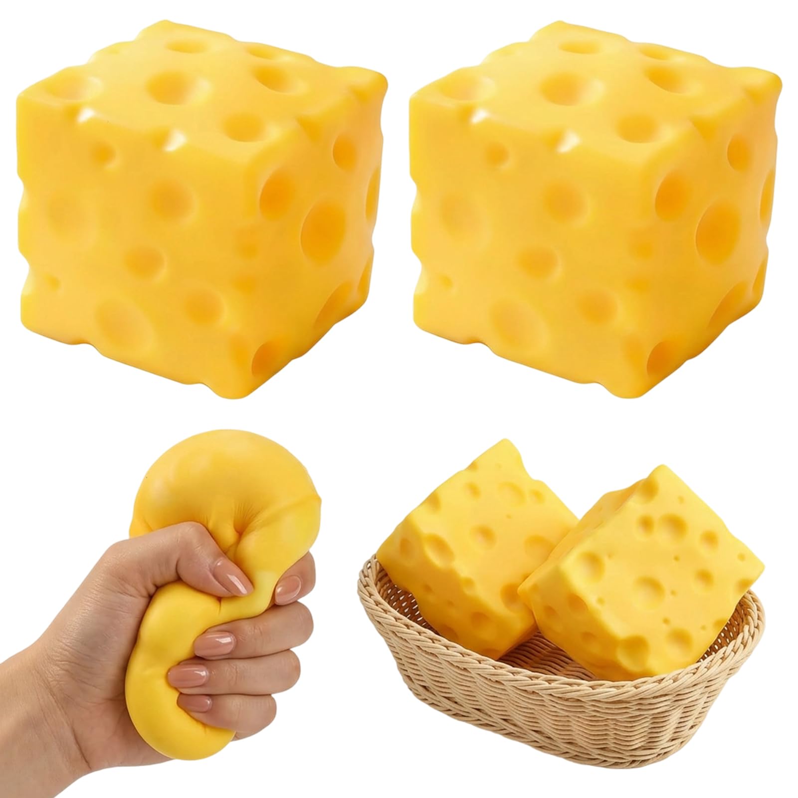 2 PCS Squishy Cheese, Large Cheese Squishy Toy, Cheese Swuishy Sensory Item, 5cm Cheese Squishy for Stress Relief and Focus Enhancement