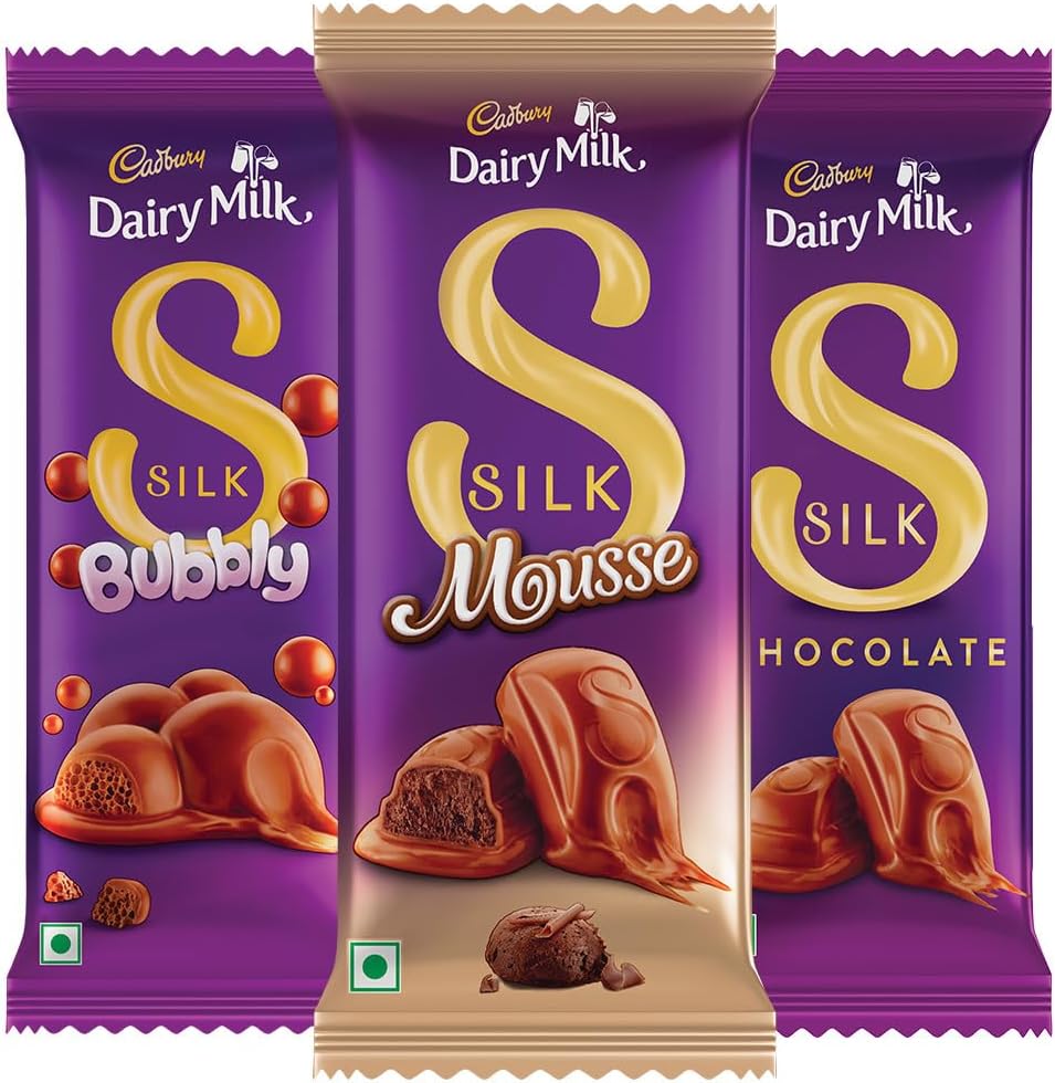 Cadbury Dairy Milk Silk Bubbly 112 g, Silk Mousse 110 g & Silk 144g Chocolate Bars, 366 g (Pack of 3)