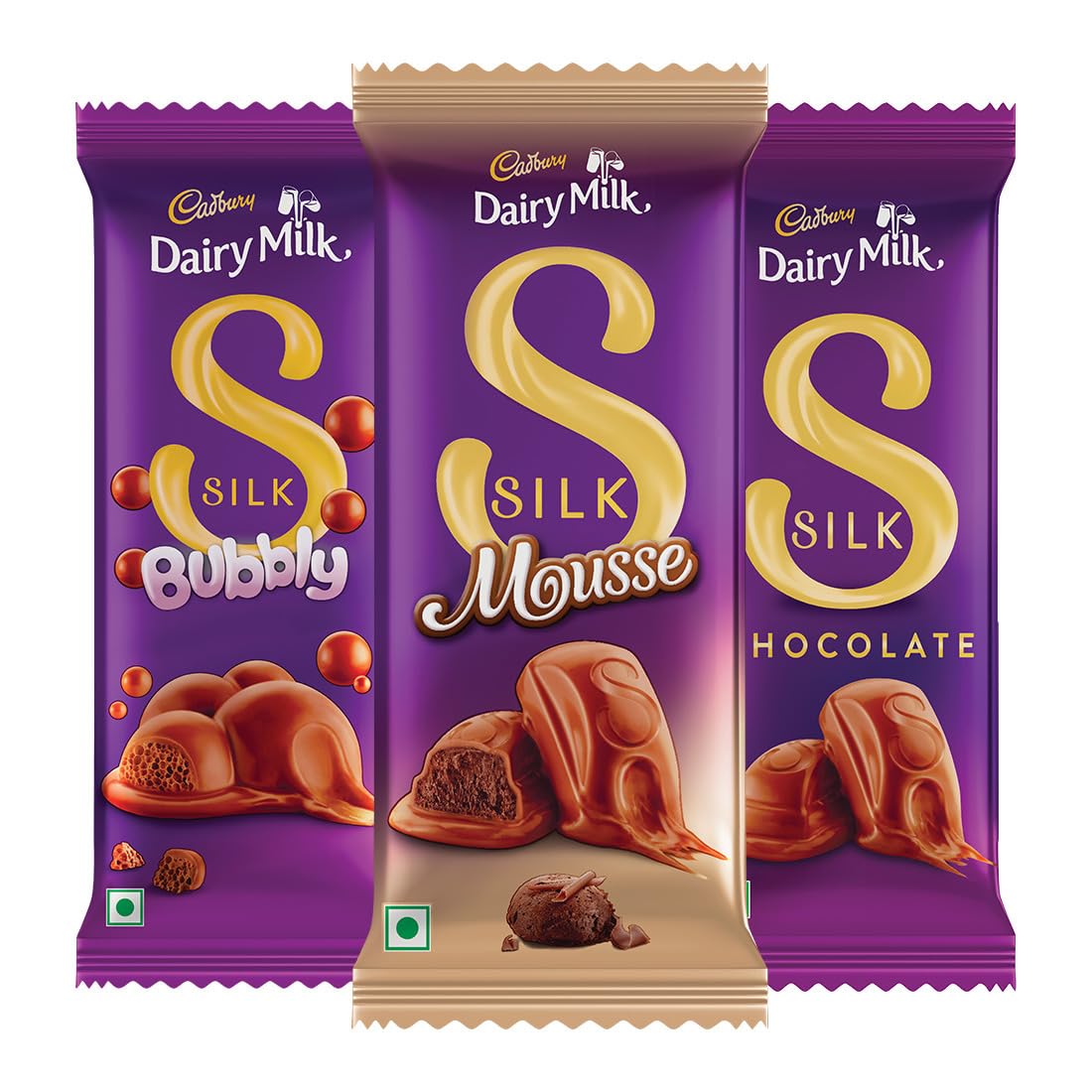 Cadbury Dairy Milk Silk Bubbly 112 g, Silk Mousse 110 g & Silk 144g Chocolate Bars, 366 g (Pack of 3)