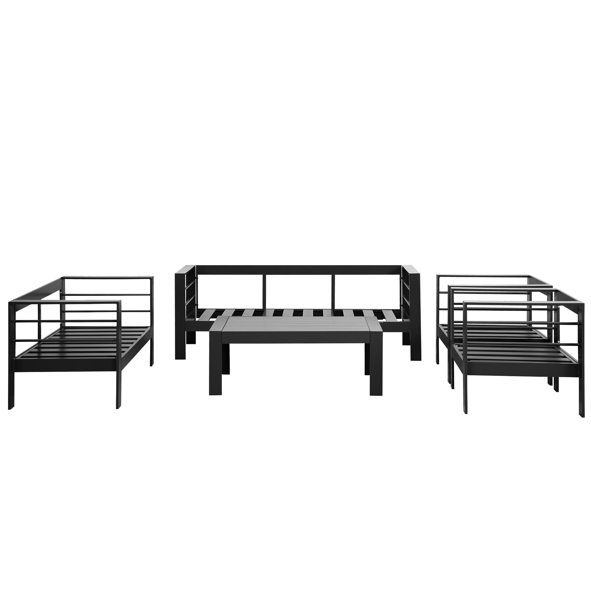 GLP Gartenmöbel Set Aluminium 6-7 Personen, Terassenmöbel Wetterfest mit Sofa, Tisch, Hocker & Kissen, Gartenlounge Set für Innen- und Außenbereich (Schwarz & Dunkelgrau)