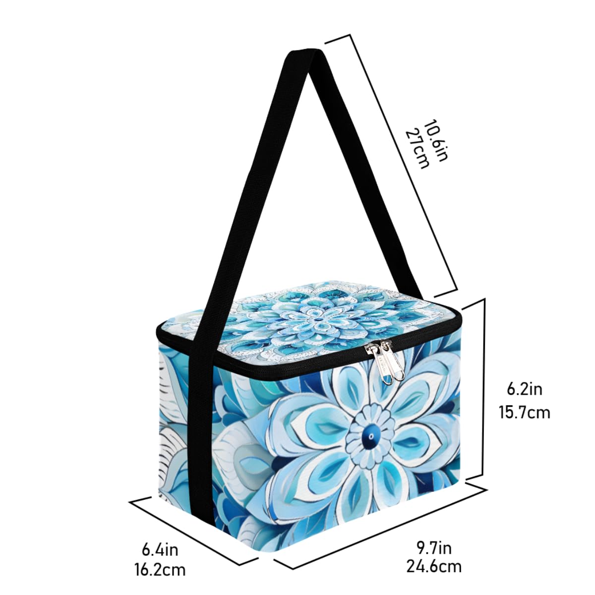 Lunch Bags for Women Men 9 Cans,Abstract Blue Flowers Hot & Cold Food Delivery Bag Insulated Grocery Bag Insulated Lunch Box Beauty Floral Cooler Bag for Office Work Picnic Beach
