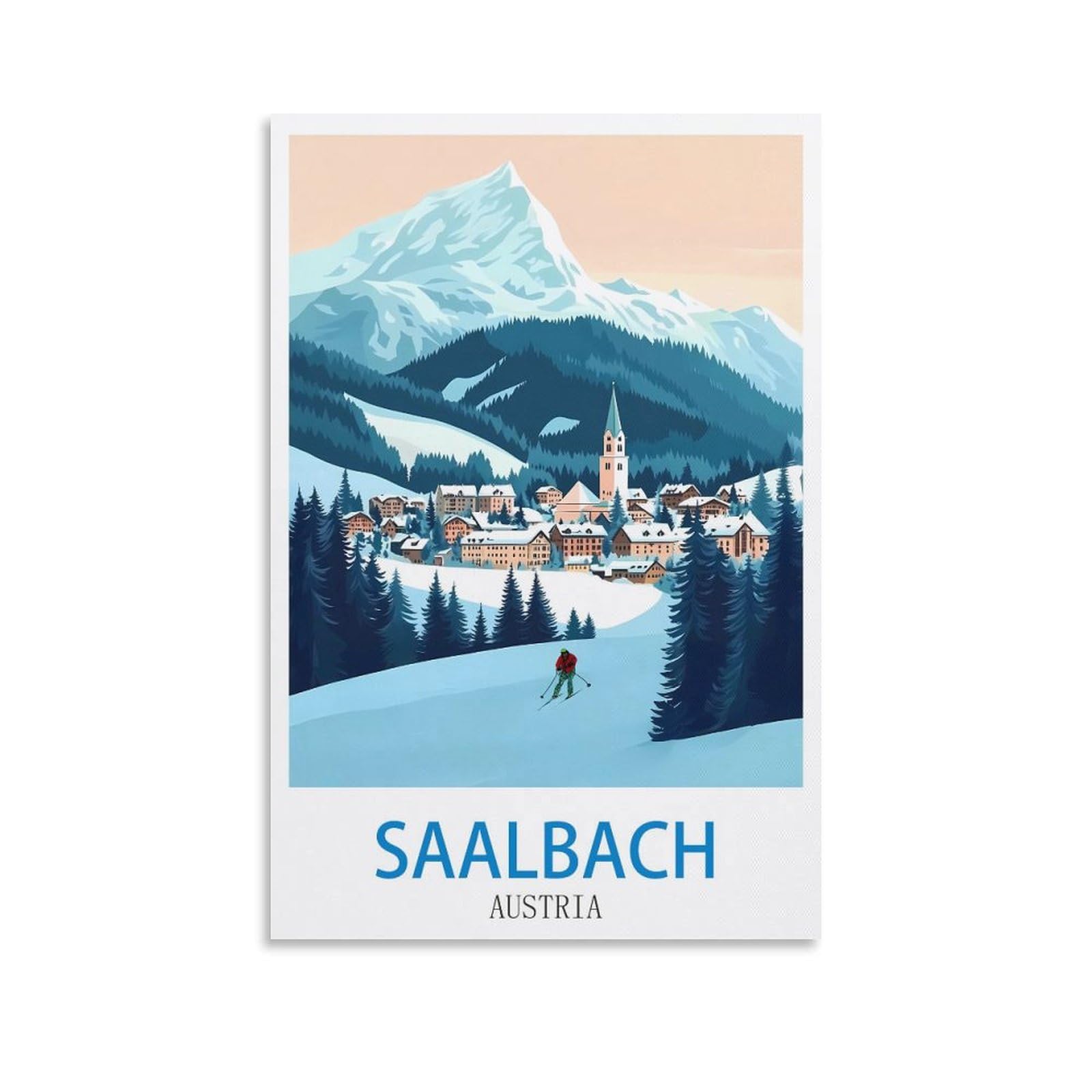 Zhilijing Unframe-Style Saalbach Austria Vintage Travel Posters Ski 08X12inch(20X30cm) Painting Canvas Wall Posters