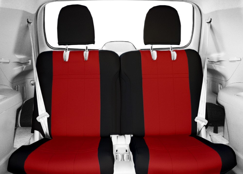Rear 50/50 Split Bench Seats, CalTrend NeoSupreme Seat Covers for 2009-2019 Ford Flex Red Red Insert with Black Trim