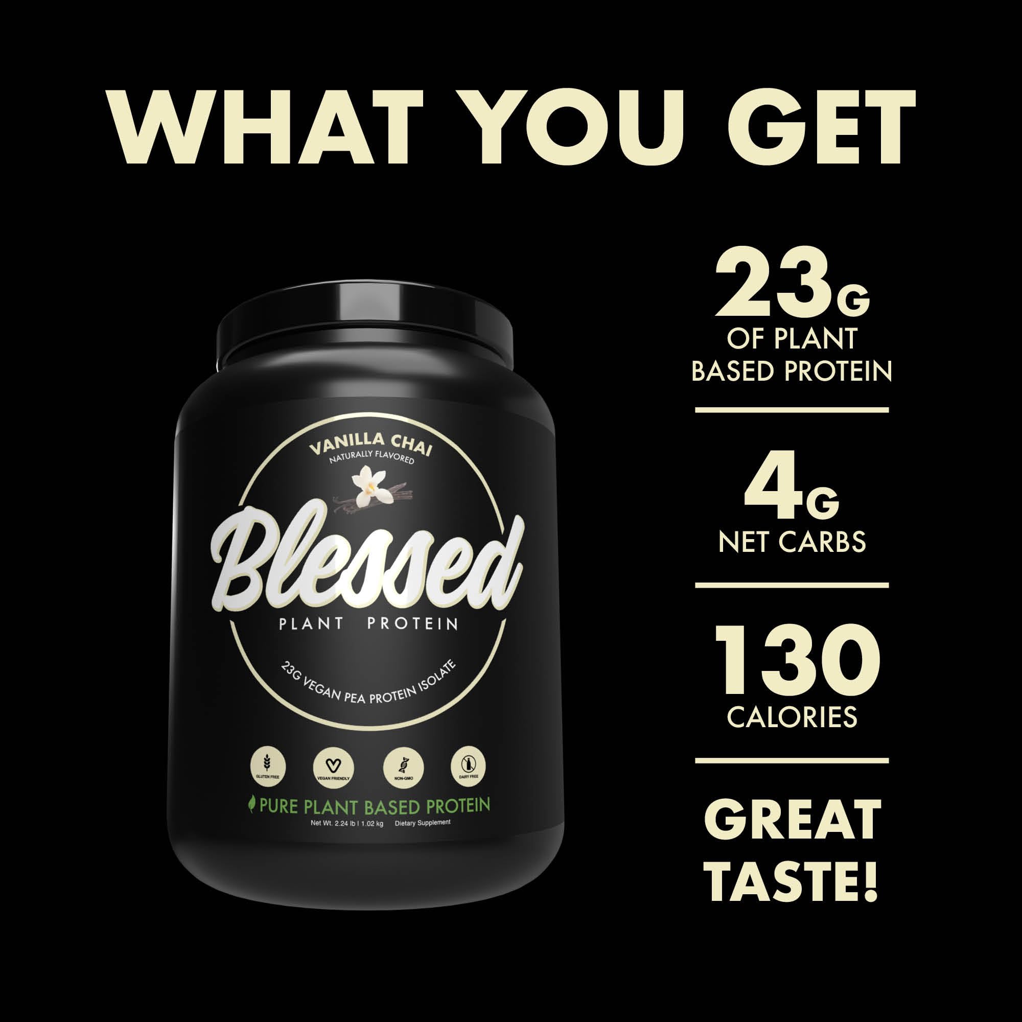 Blessed Vegan Protein Powder - Plant Based Protein Powder Meal Replacement Protein Shake, 23g of Pea Protein Powder, Dairy Free, Gluten Free, Soy Free, No Sugar Added, 30 Servings (Vanilla Chai) — Amazon image 5