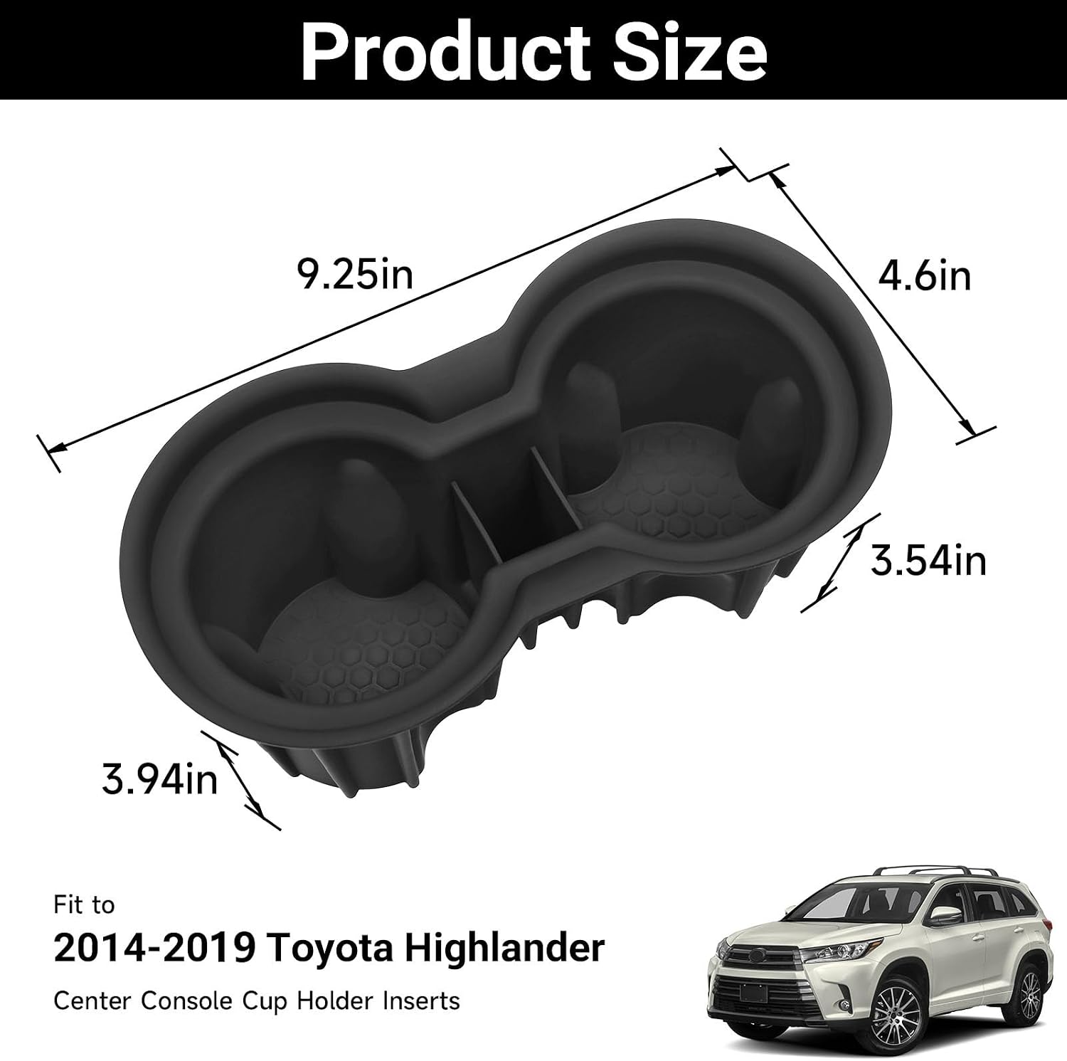 Silicone Non-Slip Center Console Cup Holder Inserts for Toyota Highlander 2014 2015 2016 2017 2018 2019 Car Drink Bottle Holder Interior Accessories Waterproof Replaces