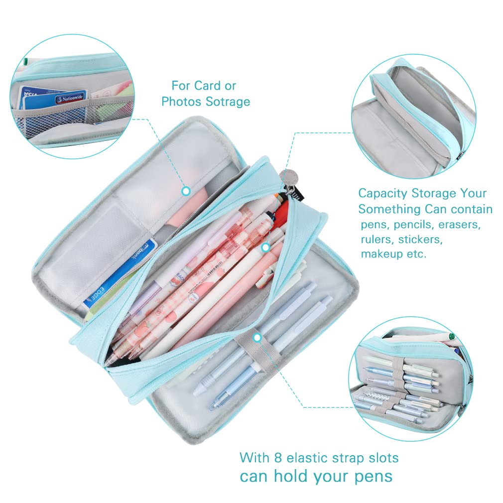 iSuperb Large 3-Compartment Pencil Case Pouch Big Capacity Pencil Bag Oxford Stationery Storage Pen Bag Cosmetic Makeup Pouch for Women Girls (Blue) - Image 4