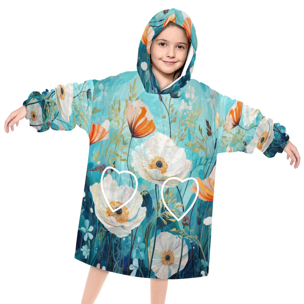 Wearable Blanket Hoodie for Kids, Watercolor Tulip Fleece Sweatshirt Blanket Oversized Blanket Sweatshirt with Pocket Flannel Warm Hooded Blanket 6-10 Year Old Girl Boy Gift, One Size
