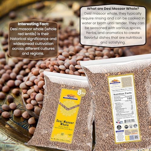 Image of Rani Desi Masoor (Masur) Whole 128oz (8lbs) 3.63kg (aka. Pardina Spanish /American Brown Lentils Whole) Bulk ~ All Natural | Vegan | NON-GMO | Kosher | Gluten Friendly | Product of USA