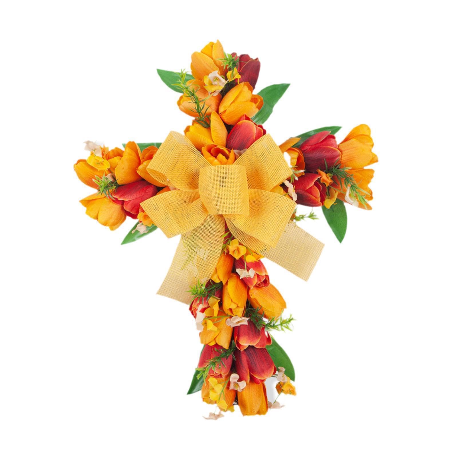 PIXZCSA Unique Easter Wreath With Silk Flowers Beautiful Wall Decor For Holiday Celebrations Making Easy To Install On Doors, Yellow, 35x45cm
