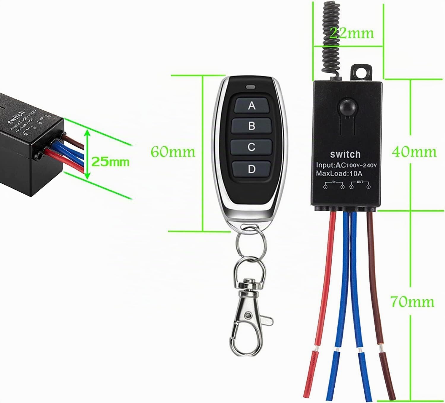 Interrupteur sans fil 230V,3 Mini Relais radiocommandé Avec télécommande, AC 220V/230V/240V10A Commutateur a Distancesans fil,longue portée de 100m,Pour porte de garage,LED,store,lampe