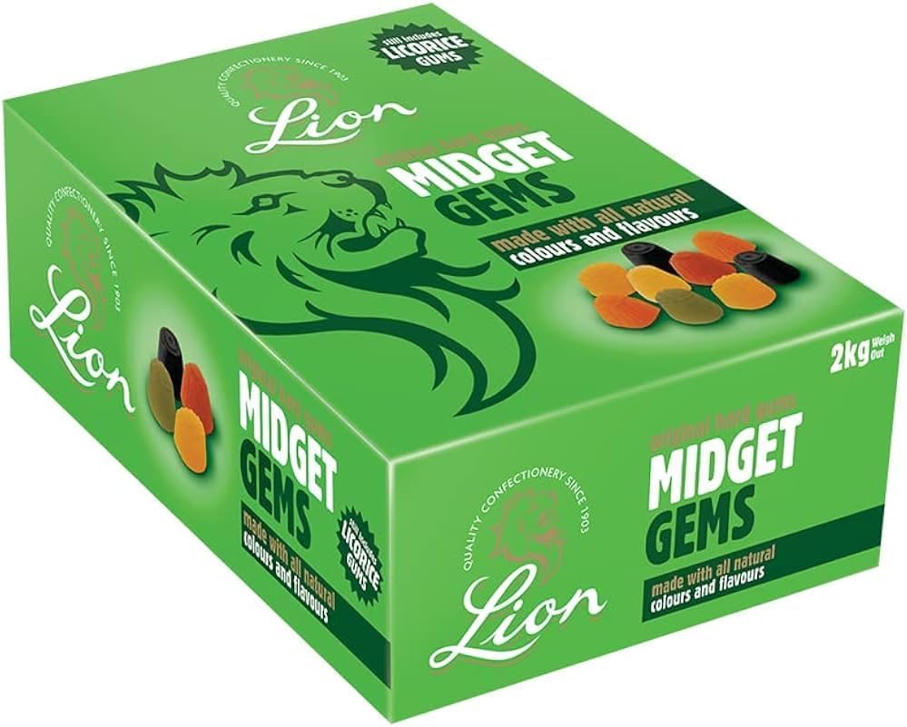 Lions Midget Gems 2kg Natural Colours & Flavours Classic British Jelly Sweets Traditional Hard Gummy Candy Bulk Wholesale Box Retro Treats