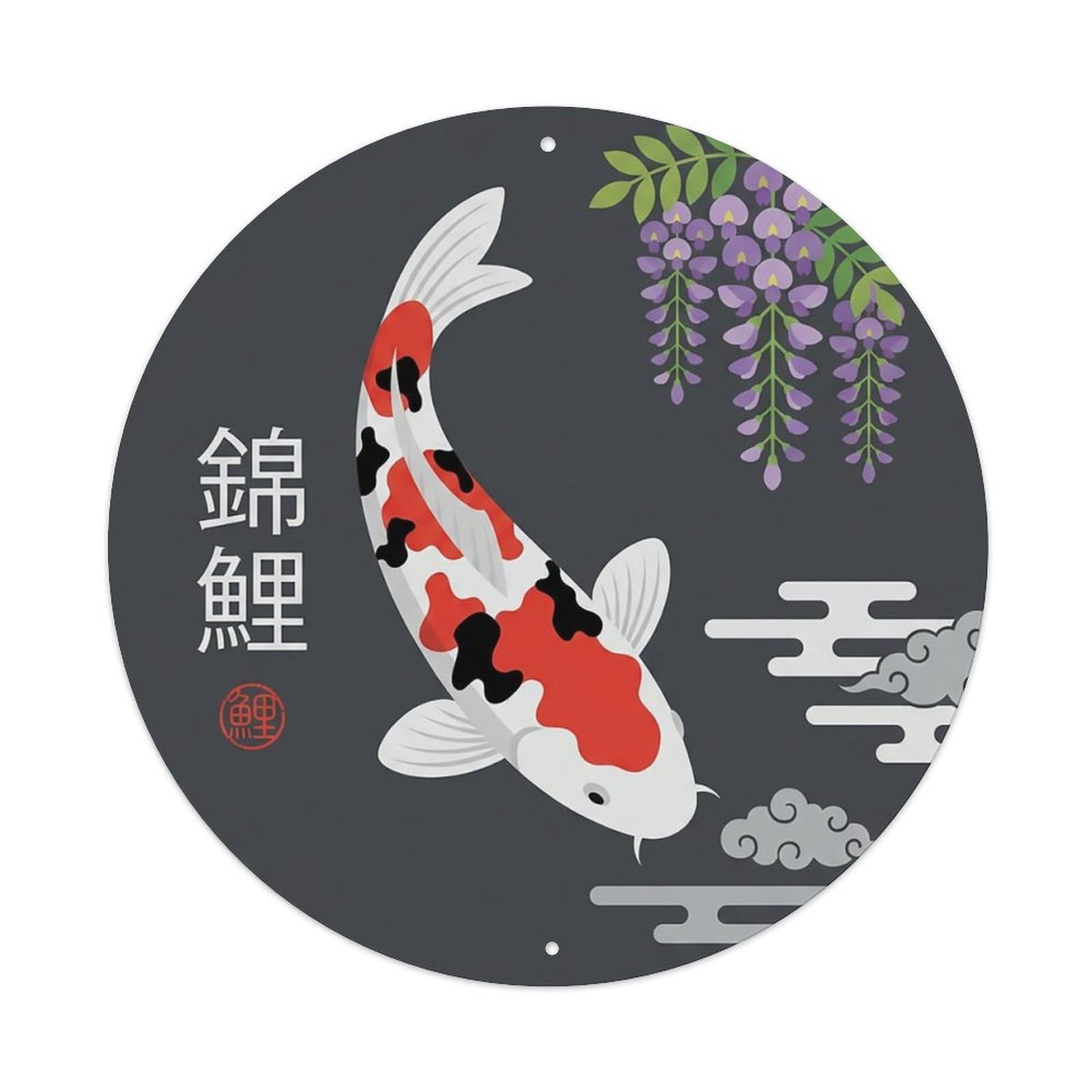 Odgynaw 8X8inch(20X20cm) Vintage Koi Fish Japanese Charcoal Metal Tin Sign