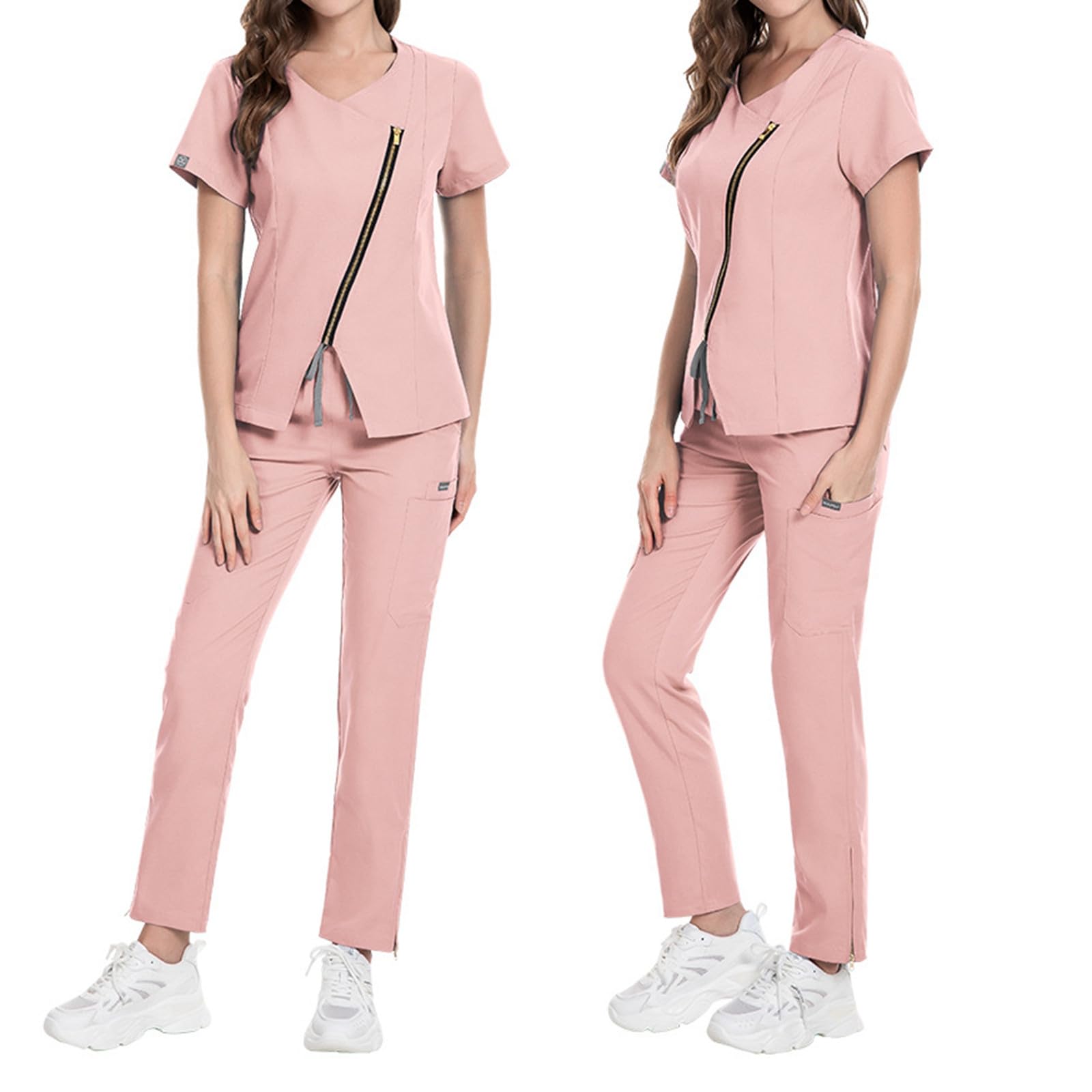 Generisch Traje médico para mujer y hombre, 2 piezas, chaleco de enfermera, ropa de trabajo, ropa de trabajo, ropa de trabajo, camiseta de manga corta y pantalones largos, traje de protección para