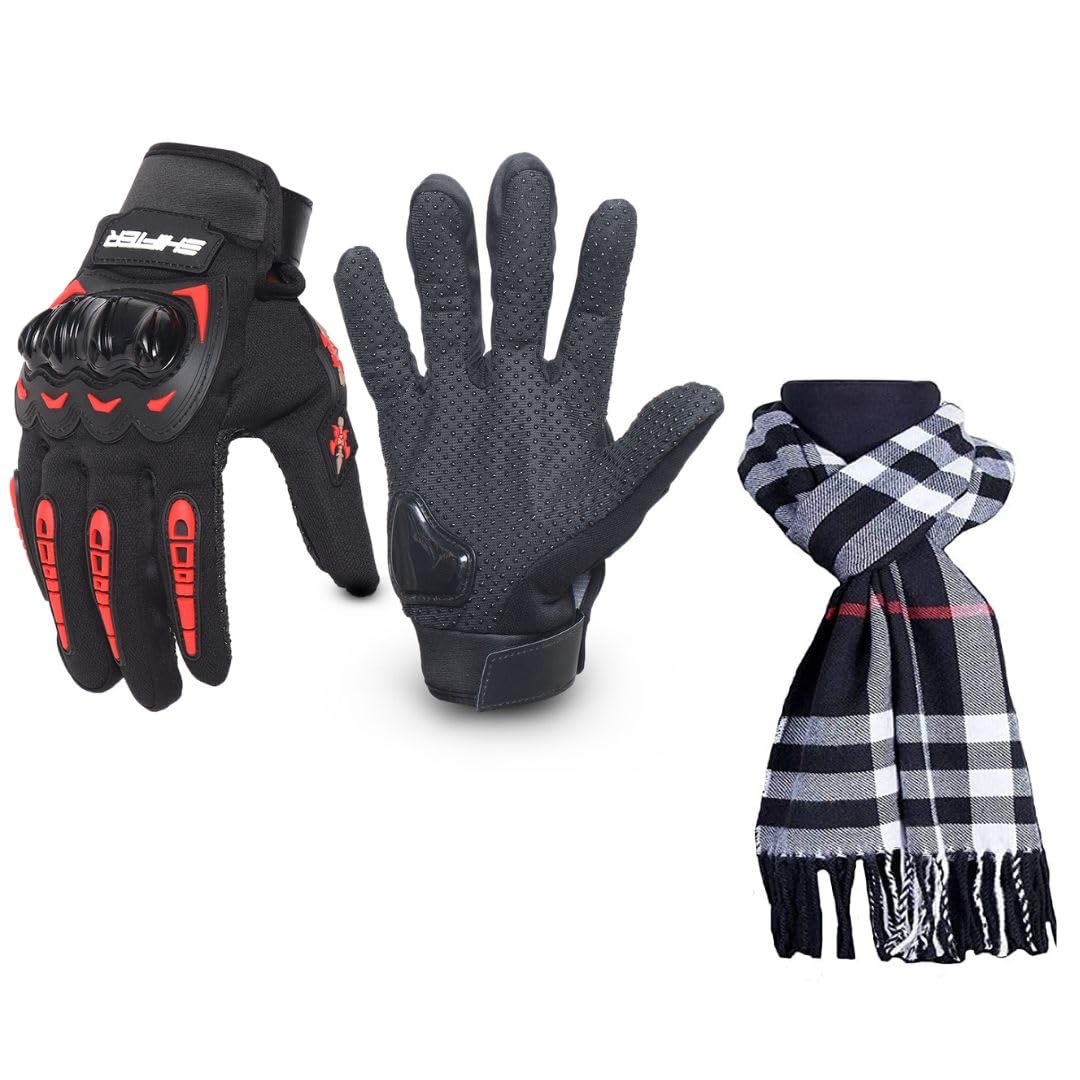 SHIFTER Leather Gloves for Men Women Winter Bike Cycling Riding Driving Motorcycle Gym Sports Warm Anti-Slip with Protective Hand Lining with Muffler Combo (RED) (B0CN6HMF7J) Amazon Price History, Amazon Price Tracker