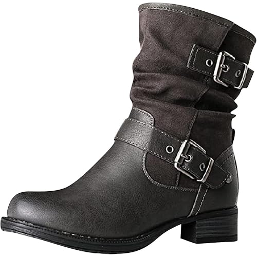 Women Ankle Boots Western Cowboy Booties Retro Suede Lace-up Side Zipper Casual Shoes Low Heels Non-slip Calf Boot