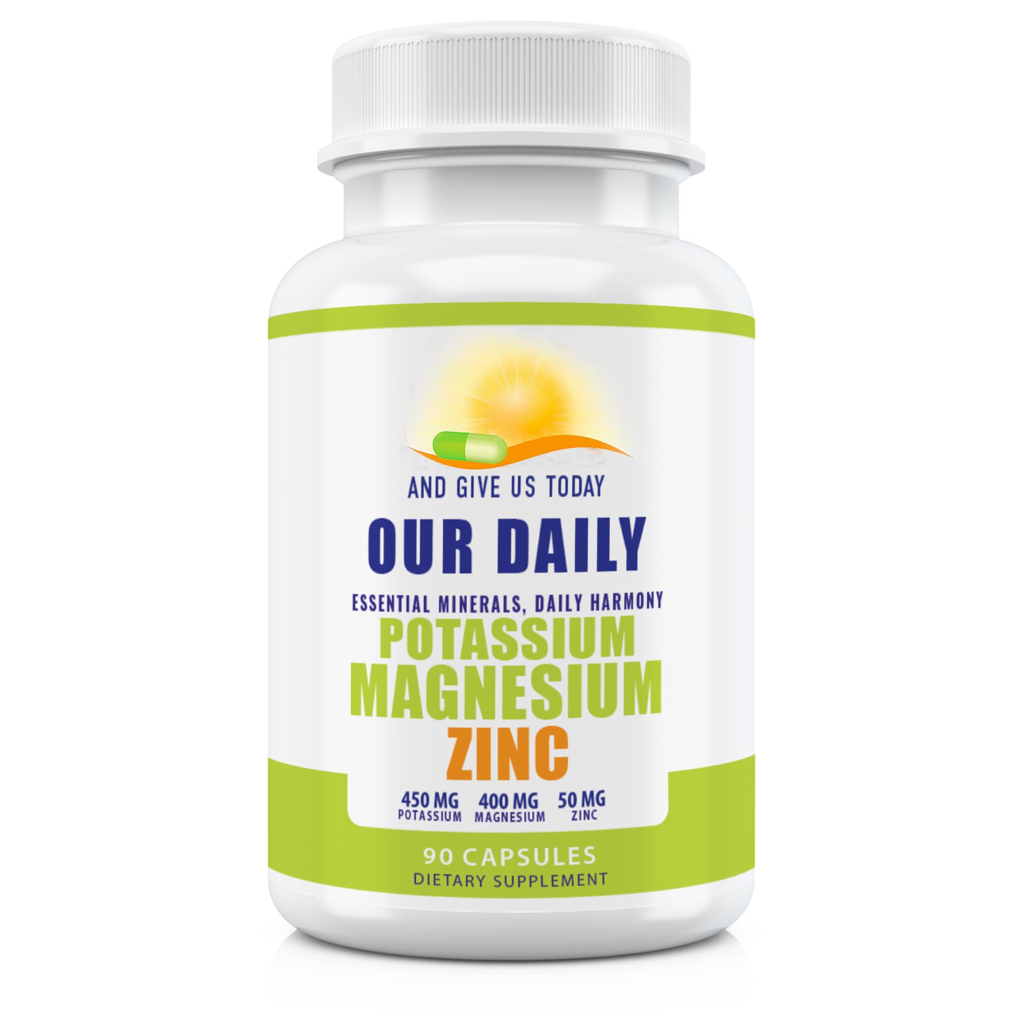 Potassium Magnesium Supplement + Zinc – 90 Capsules – High Absorption Potassium 450mg, Magnesium 400mg & Zinc 50mg – Supports Muscle Cramps, Energy Production, Nerve & Immune Support