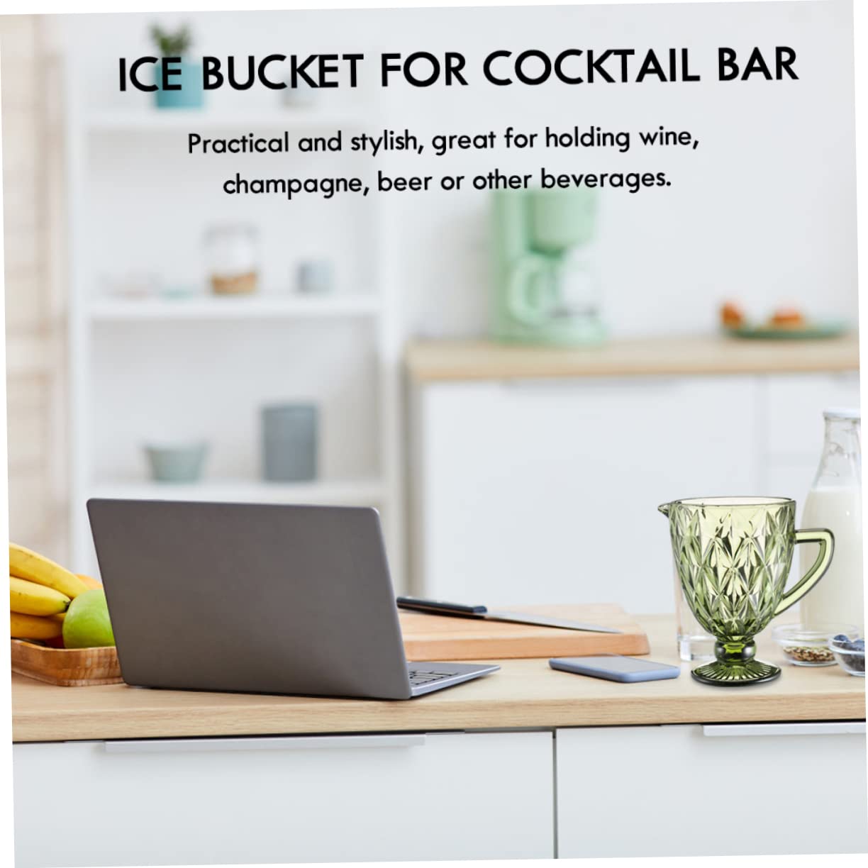 PRETYZOOM Cubo de Hielo de Vidrio Verde 1500ml Estilo Europeo Asas | Botellas de Vino y Cerveza, Uso en Bar y Buffet, Diseño Estable, Acabado Decorativo