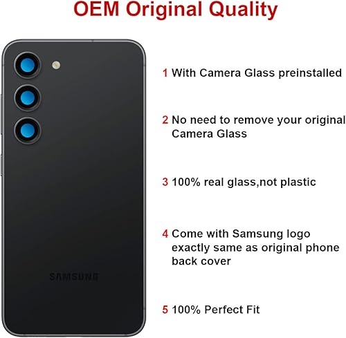 Miniatura 3 de Reemplazo de cristal trasero trasero para Samsung Galaxy S23 con kit de herramientas de reparación y manual (negro fantasma)