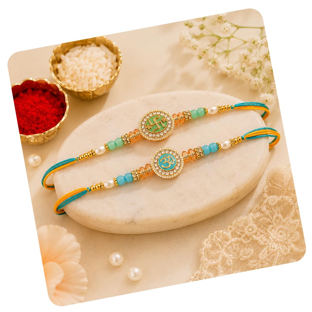 craftvatika Designer Rakhi Set for Brother, Set of 2 Premium Religious Rakhi for Brother Boy Men Bhaiya, Premium Rakshabandhan Thread Combo for Bhai, Best Wishes Card and Tillak Set, Festival Gift-picture-33