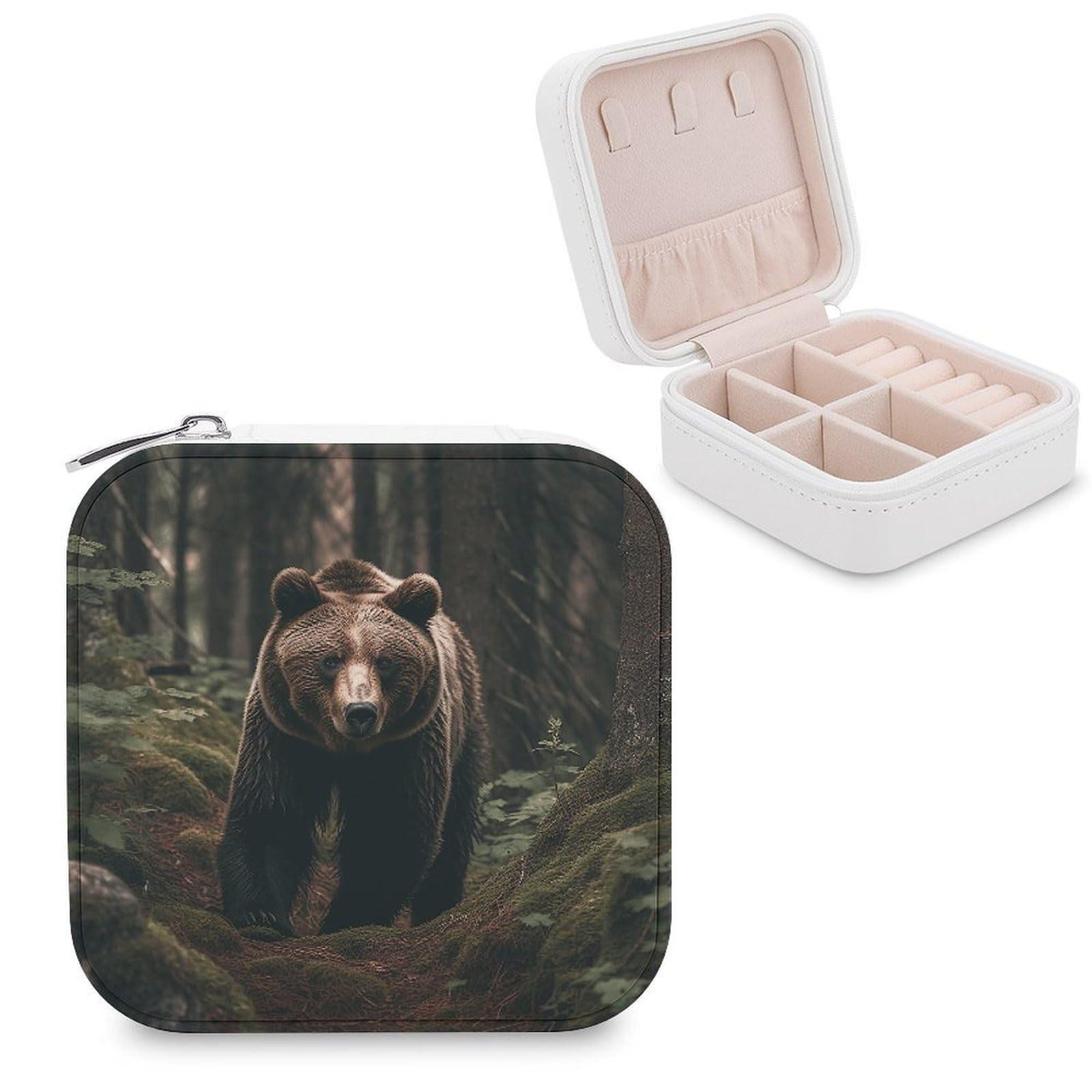 FekiLoot Bear in Tree Jewelry Case Personalized Leather Jewelry Box Mini Travel Jewelry Case Small Portable Jewelry Organizer for Ring Earrings Necklace Bracelet