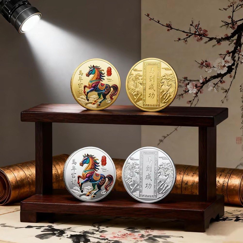 Pièce Porte-Bonheur Chinoise 2026, Année du Cheval, Pièce du Zodiaque Chinois, Pièce d'or Commémorative, Souvenir Porte-Bonheur, Cadeau De Collection pour Le Bureau