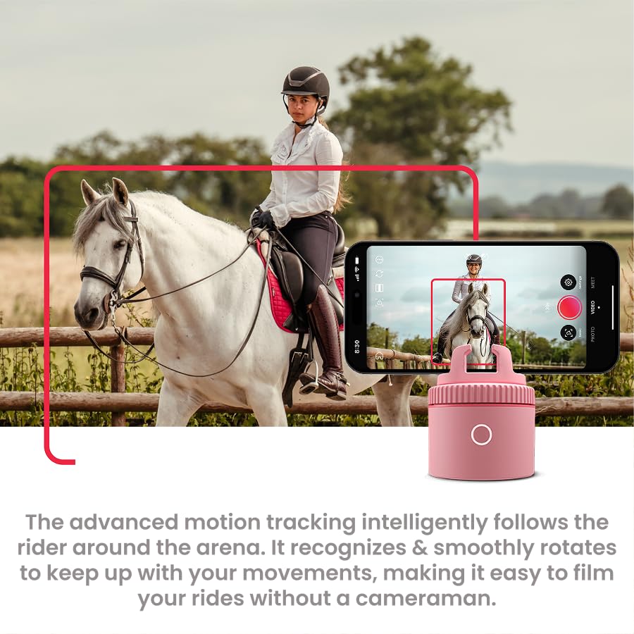 Image of Pivo Equestrian Pod Standalone Auto Tracking Phone Holder, Face, Body & Horse Tracker, 360 Rotation, 6 Speed, Stand for Video Recording (Pink)