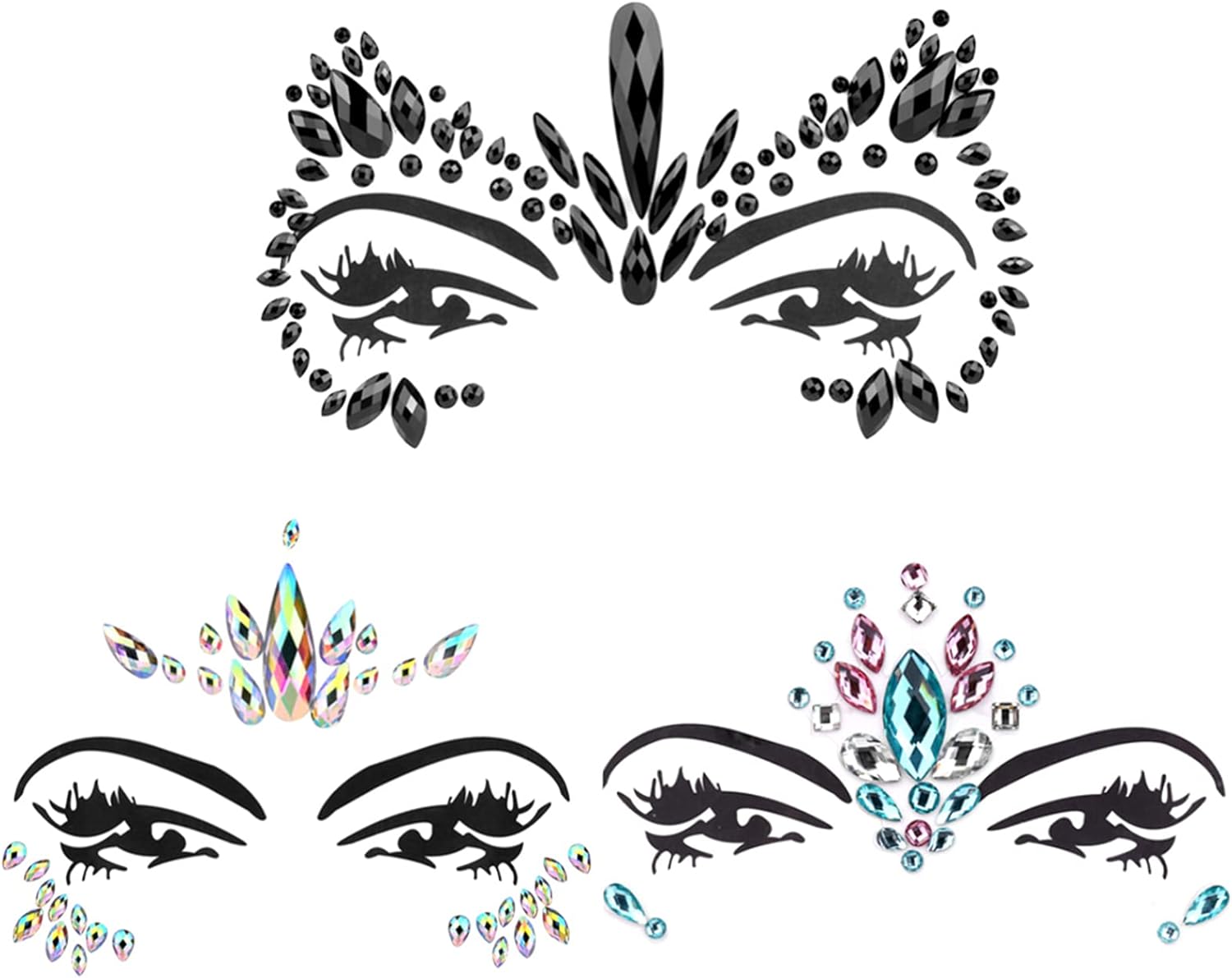 Face Gems, 3 Pcs Ecofriendly Resin Material SelfAdhesive Mermaid Face