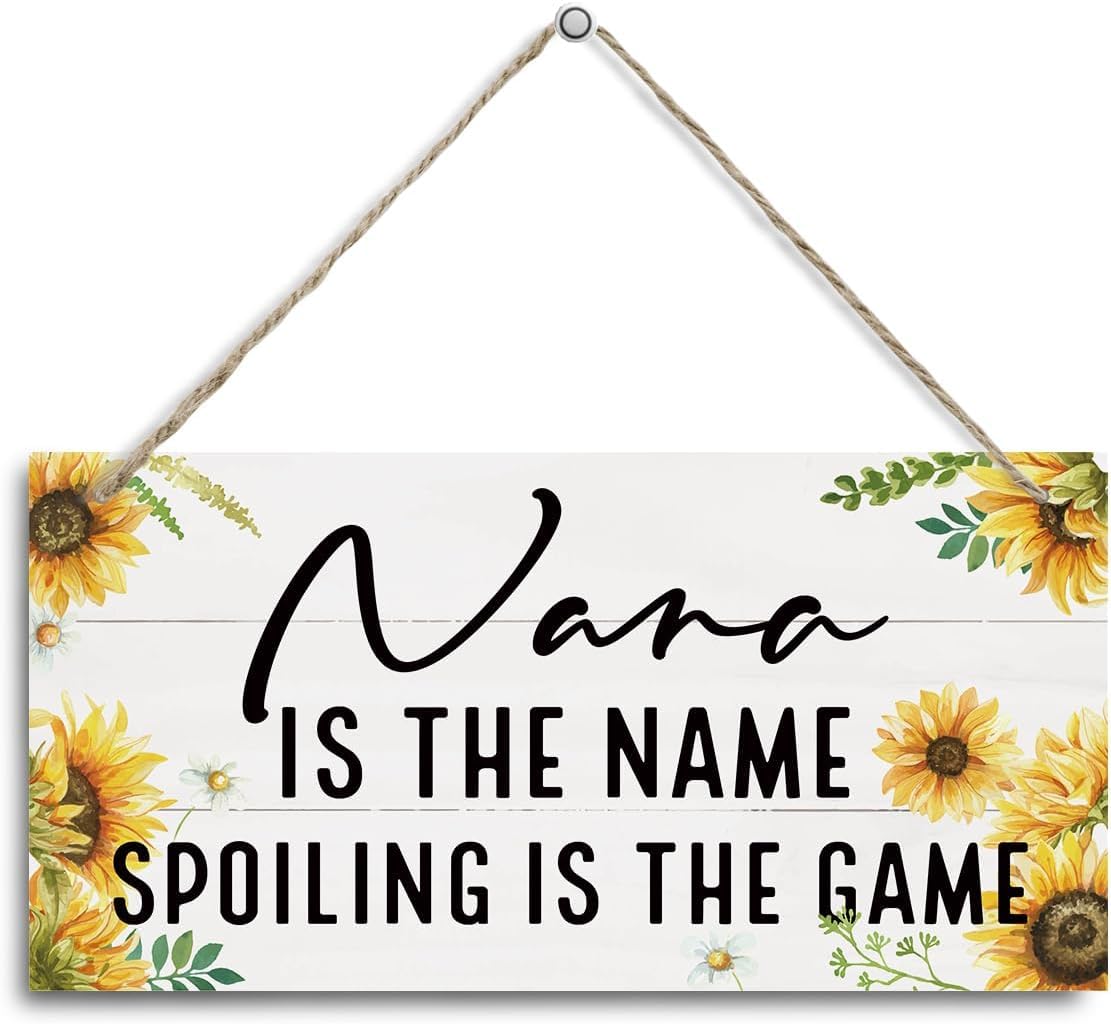 Pibonto Women's Wall Art 5X10 Inch Nana Is The Name Spoiling Is The Game Sign, Nana Gift, Decorative Hanging Wall Plaque Wood Sign, Funny Gift For Nana, Mother's Day Gift For Nana Grandma, Nana Birthday Gift, Home Wall Decor