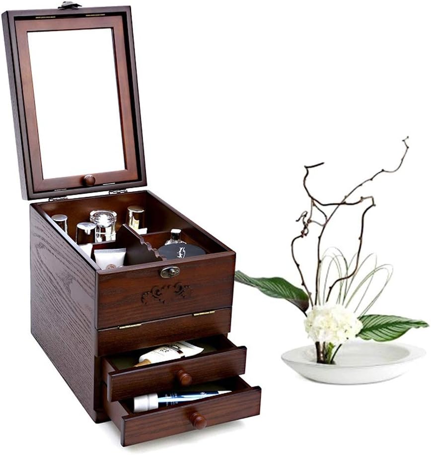 Wooden Jewelry Box Ring Necklace and Earring OrganizerJewelry Organizer Box Wooden Carved Jewellery Box High Capacity Jewelry Storage Organizer Case Armoire Earrling Bracelet