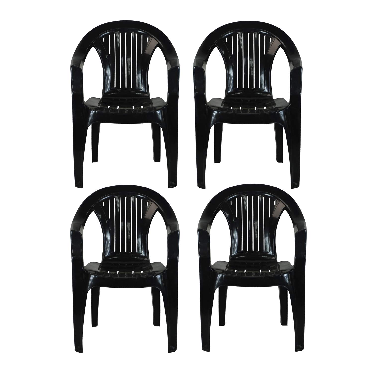 simpahome Stackable Clam Style Back Plastic Garden Chairs - DARK GREY - Set of 4 Chairs for Indoor or Outdoor Use.
