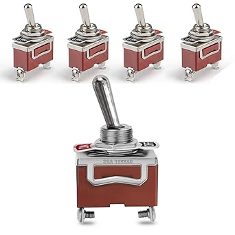 MGI SpeedWare 2-Pin SPST One-Side Momentary Metal Toggle Switches, 20 Amp at 12vDC 125vAC, (Mom. ON)/Off, 5-Pack