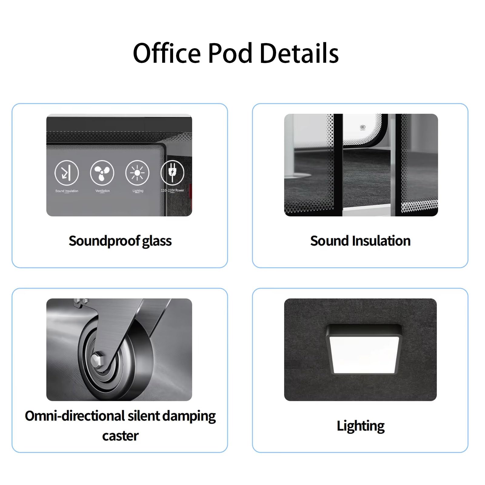 Cabina modulare insonorizzata, multifunzione per musica e ufficio, cabina acustica con illuminazione a LED di ventilazione e robusta scrivania integrata