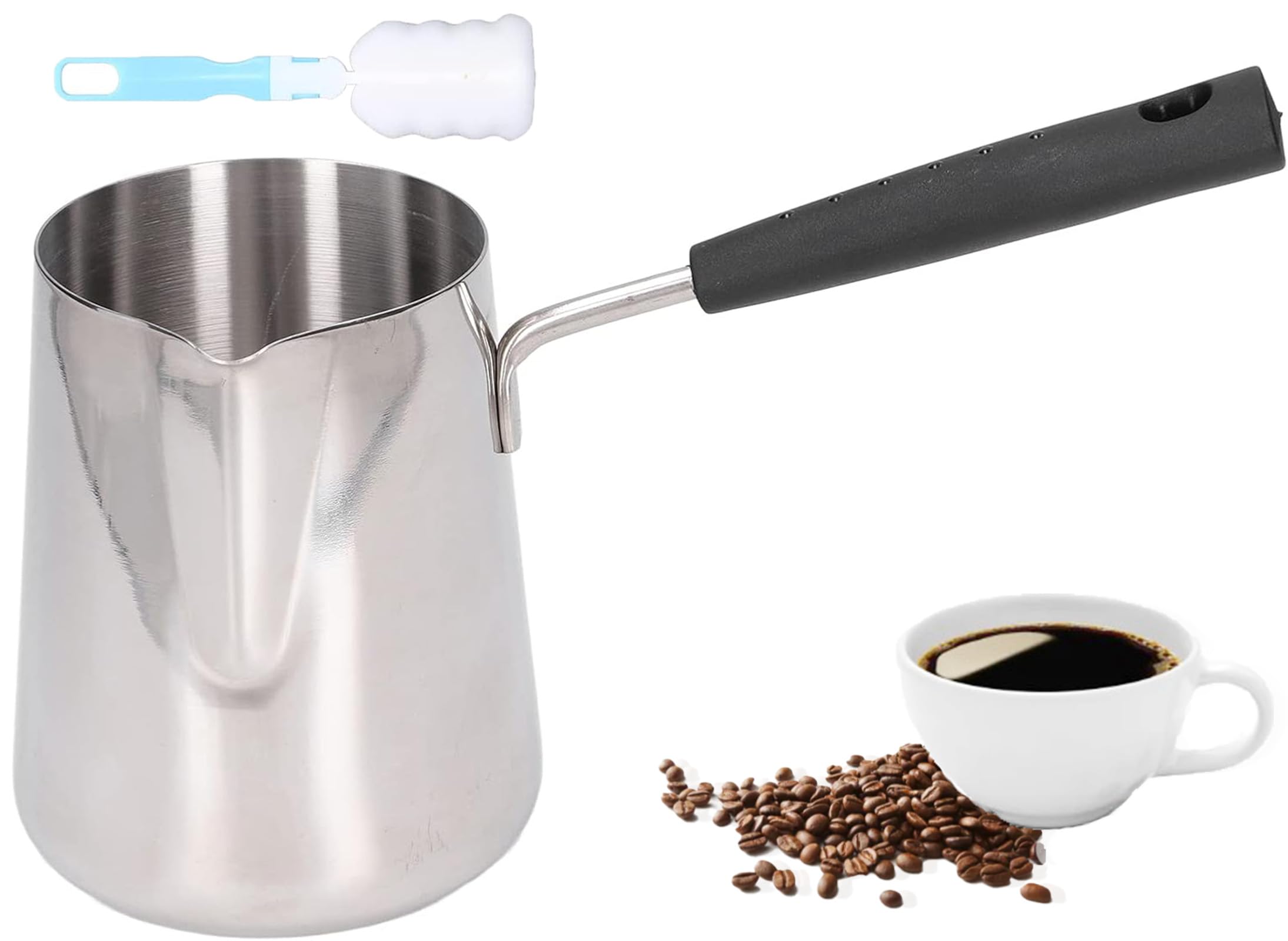 Mokkakännchen,Edelstahl Milchkanne,Türkische Kaffeekanne | Herdplatte Espressokocher Türkischer Kaffeekocher Zur Coffee für Home Sauce Pan Cafe Milch schokolade 600ML