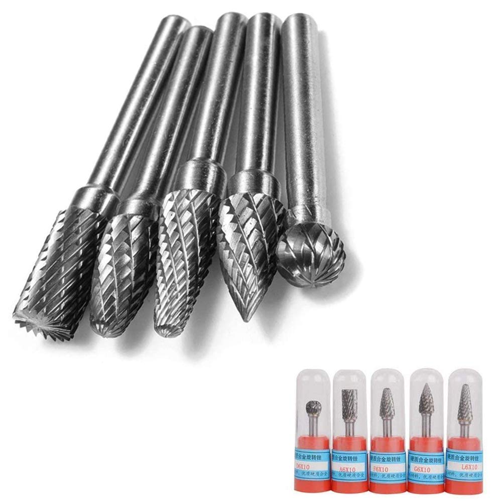 Gasea 5pcs Fresas Diamante, 1/4 pulgada de Fresa Metal Lápices Set Taladro bit para Herramientas Rotativas Molienda Pulido Grabado de Bricolaje