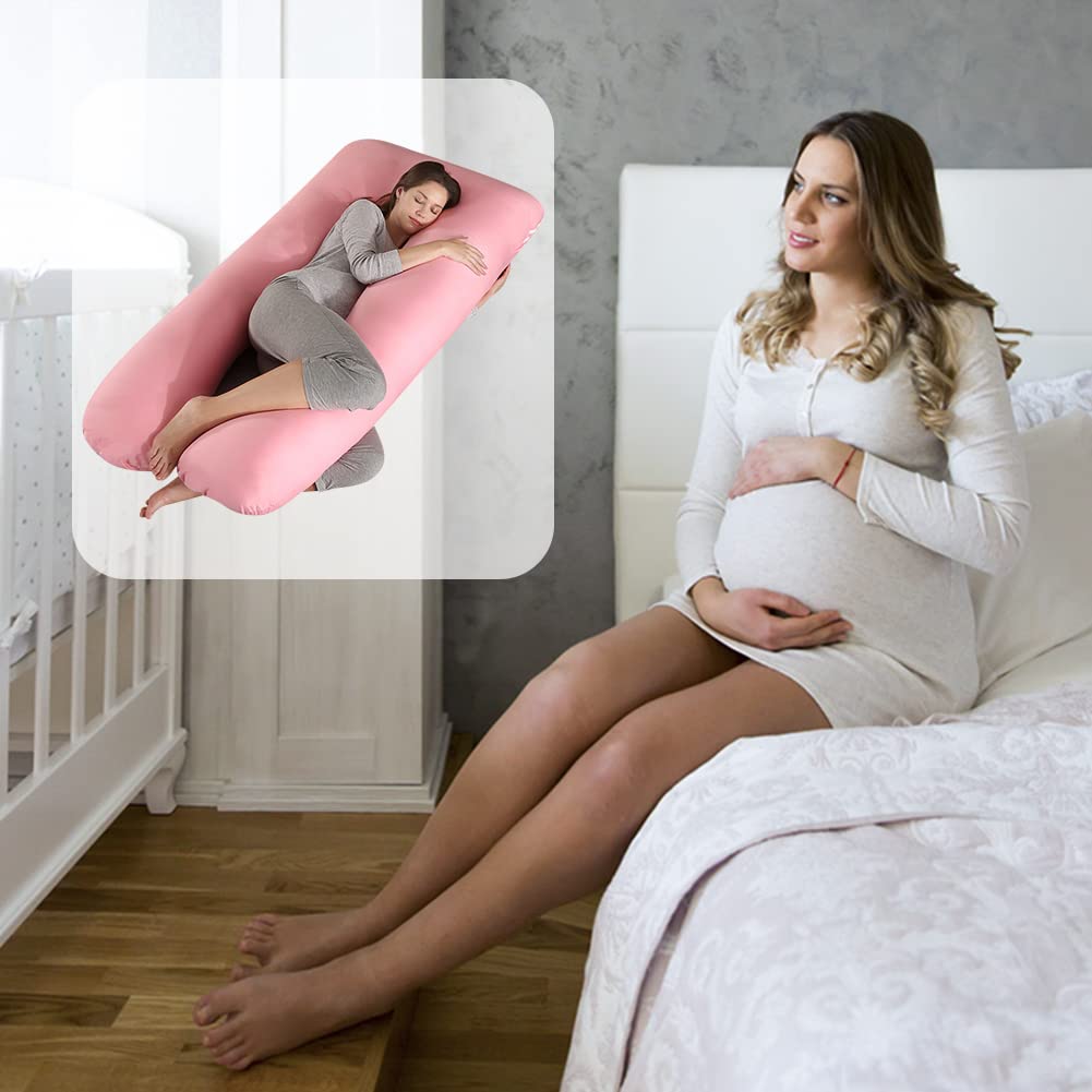 URFEDA Almohada para embarazadas, almohada para dormir de lado, de algodón, en forma de U, cojín de lactancia, cojín cervical, almohada cómoda, almohada para el cuerpo, extraíble y lavable, 70 cm x