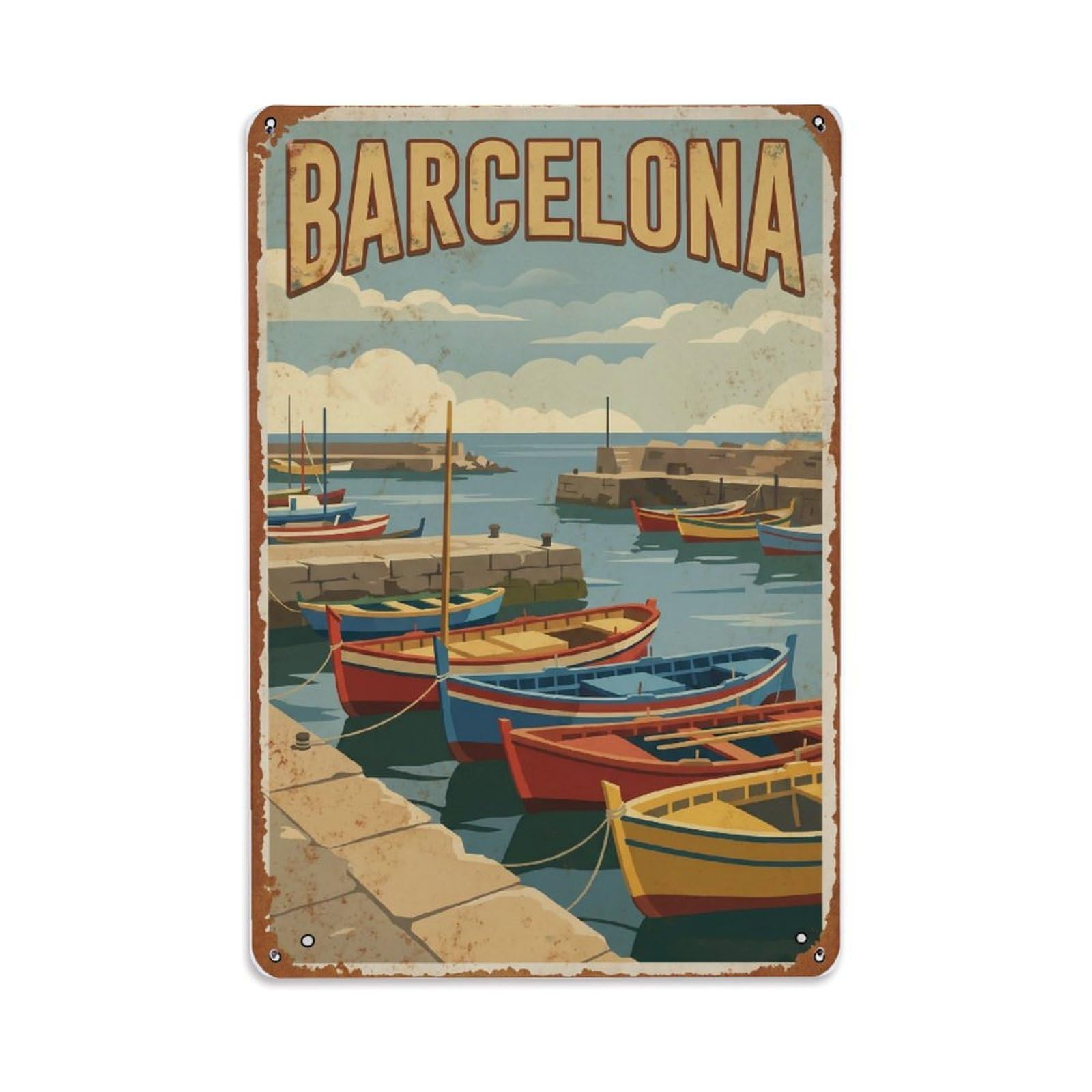 Vintage Travel Harbors Spain Fishing Metal Tin Sign Plaque Wall Decor for Cafe, Club Bar, Office, Home Garden Metal Poster 8x12Inch