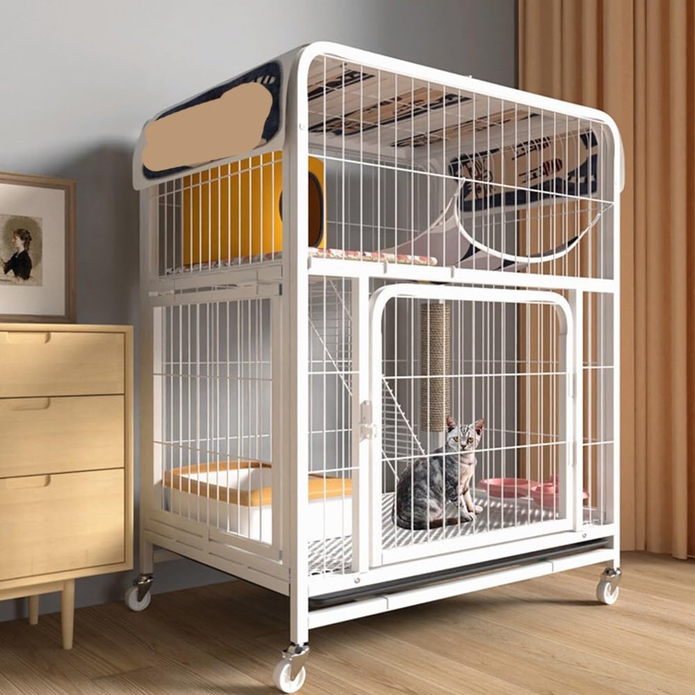 villa per gatti Gabbia for gatti con lettiera apertura multipla e rotolamento for Per interni(Bianco,M)