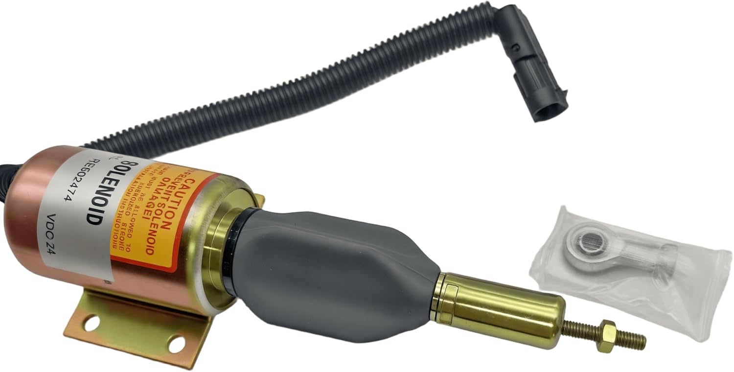 24V Fuel Shutoff Solenoid Valve RE502474 RE516083 for John Deere Excavators 200LC 230LC 230LCR 270LC 120 160LC Engine