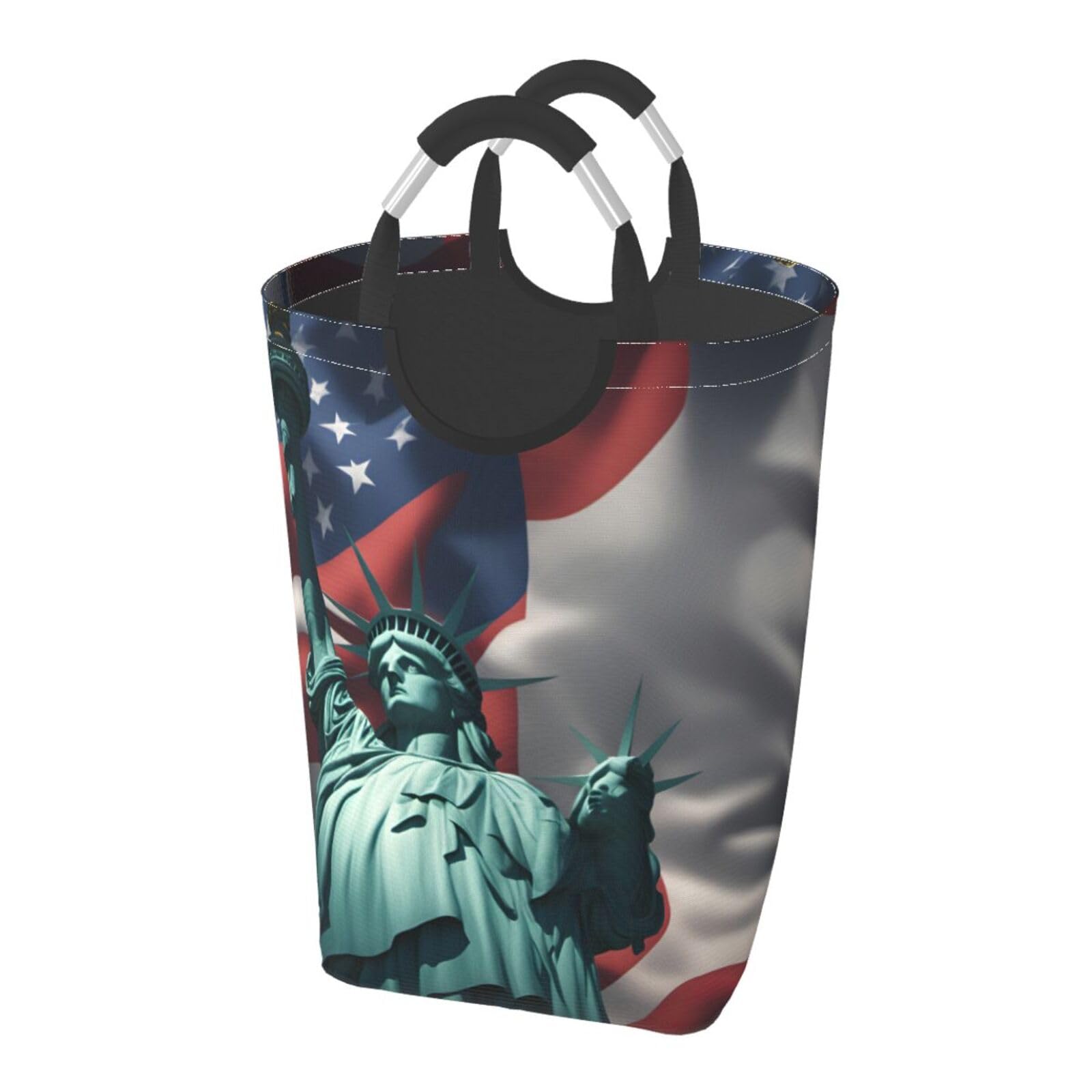 Statue Of Liberty Flag Print Laundry Hamper Collapsible Baskets With Handle Dirty Clothes Hamper Bag For Dorm Family Bathroom Decor Storage ﻿